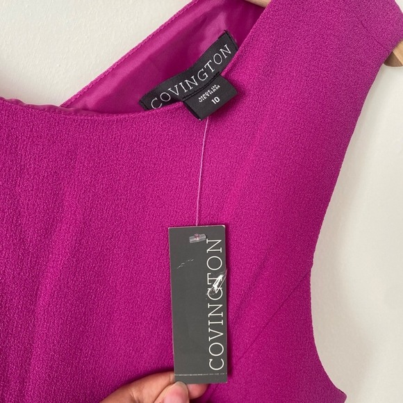 Covington Sleeveless Cocktail Midi Dress Fuchsia Pink Knee Length Flare Size 10 - Picture 8 of 9